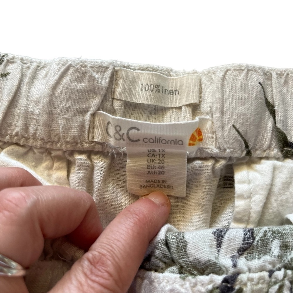 C&C California 100% Linen Green and White Leaf Print Women's Shorts Tropical - Picture 5 of 9
